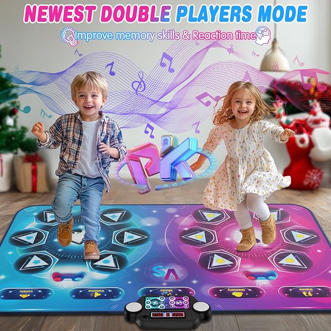Verbesserte extra große elektronische Tanzmatten, Tanzunterlage mit Einzel- und Doppelspieler-Modus, Tanzmusik-Spielmatte mit LED-Licht