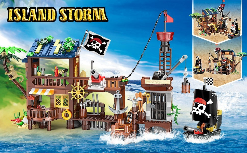 HOGOKIDS Piratenschiff Werft Bauspielzeug mit LED-Licht - 781PCS Mittelalterliches Piratenhaus Baustein-Set