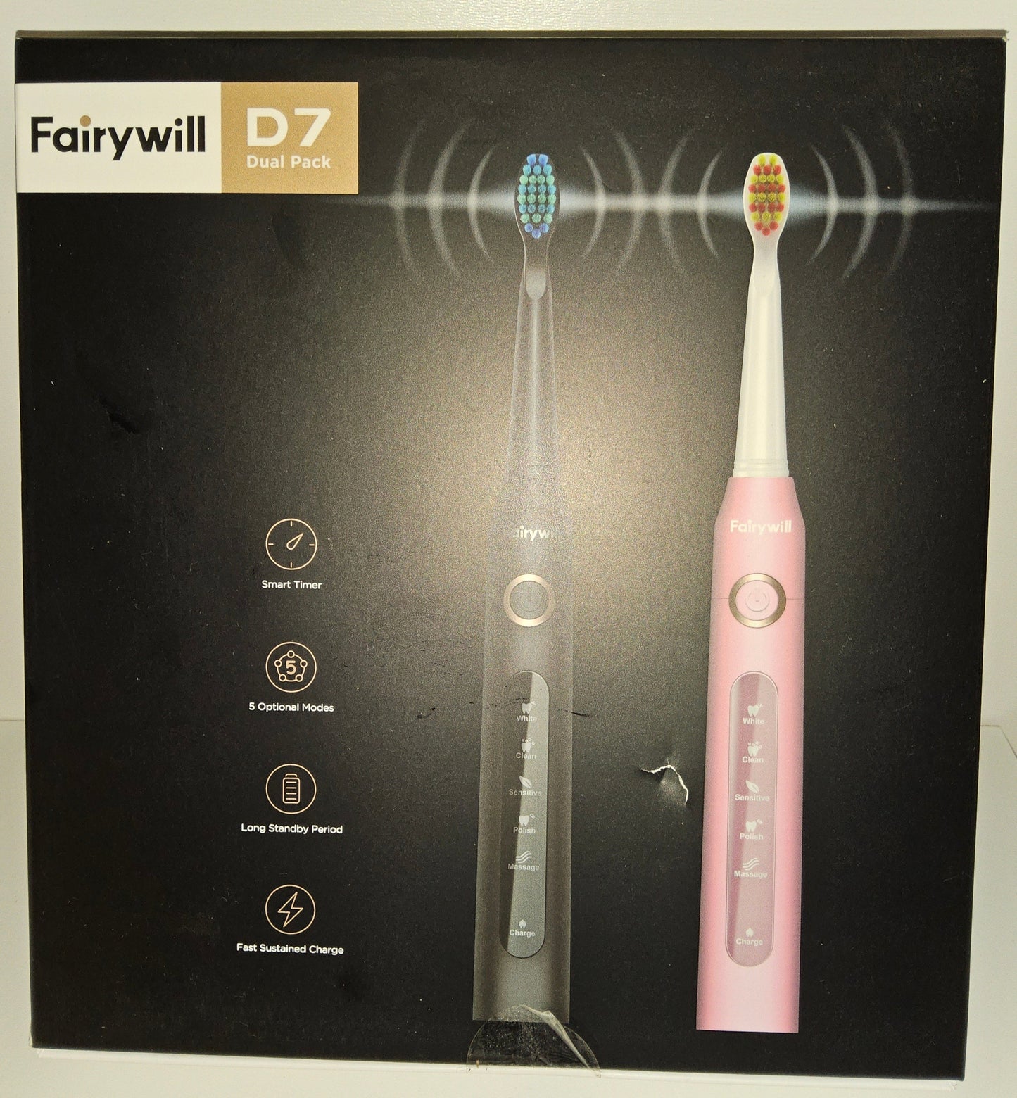 Zweier Zahnbürsten Set D7 mit Akku zum laden von Fairywill