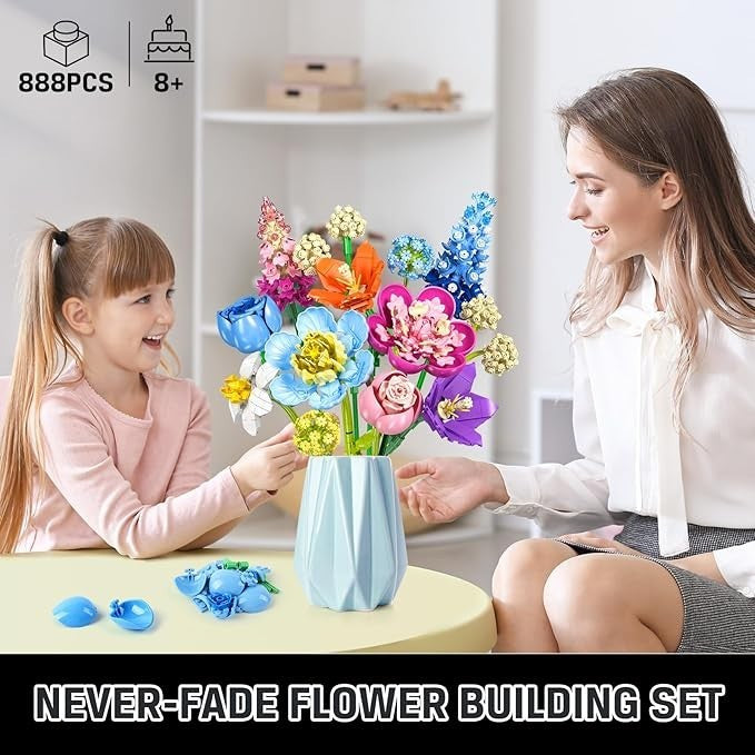 Blumenstrauß-Bauset, 888 Teile, botanische Sammlung, Baustein-Spielzeug, Blumen, Rosenpflanze, Heimdekoration