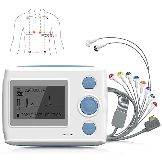 Wellue EKG Gerät 12 Kanal, 24h Holter EKG Monitor mit AI-ECG Analyse, Funktioniert mit PC und Mac, Tragbarer Mobiles 6 8 Kanal 24-Stunden Langzeit EKG Gerät für Zuhause