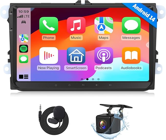 Eonon 9 inch Android 14 3+32GB Car Stereo CarPlay Android Auto MirrorLink Bluetooth Radio USB for Volkswagen SEAT Skoda Polo Golf V/VI T5 support Video Output OBDII DAB+ Backup Camera Headunit VWX7
