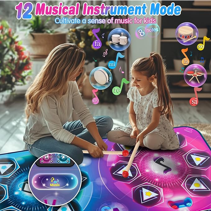 Verbesserte extra große elektronische Tanzmatten, Tanzunterlage mit Einzel- und Doppelspieler-Modus, Tanzmusik-Spielmatte mit LED-Licht