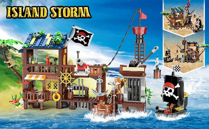 HOGOKIDS Piratenschiff Werft Bauspielzeug mit LED-Licht - 781PCS Mittelalterliches Piratenhaus Baustein-Set