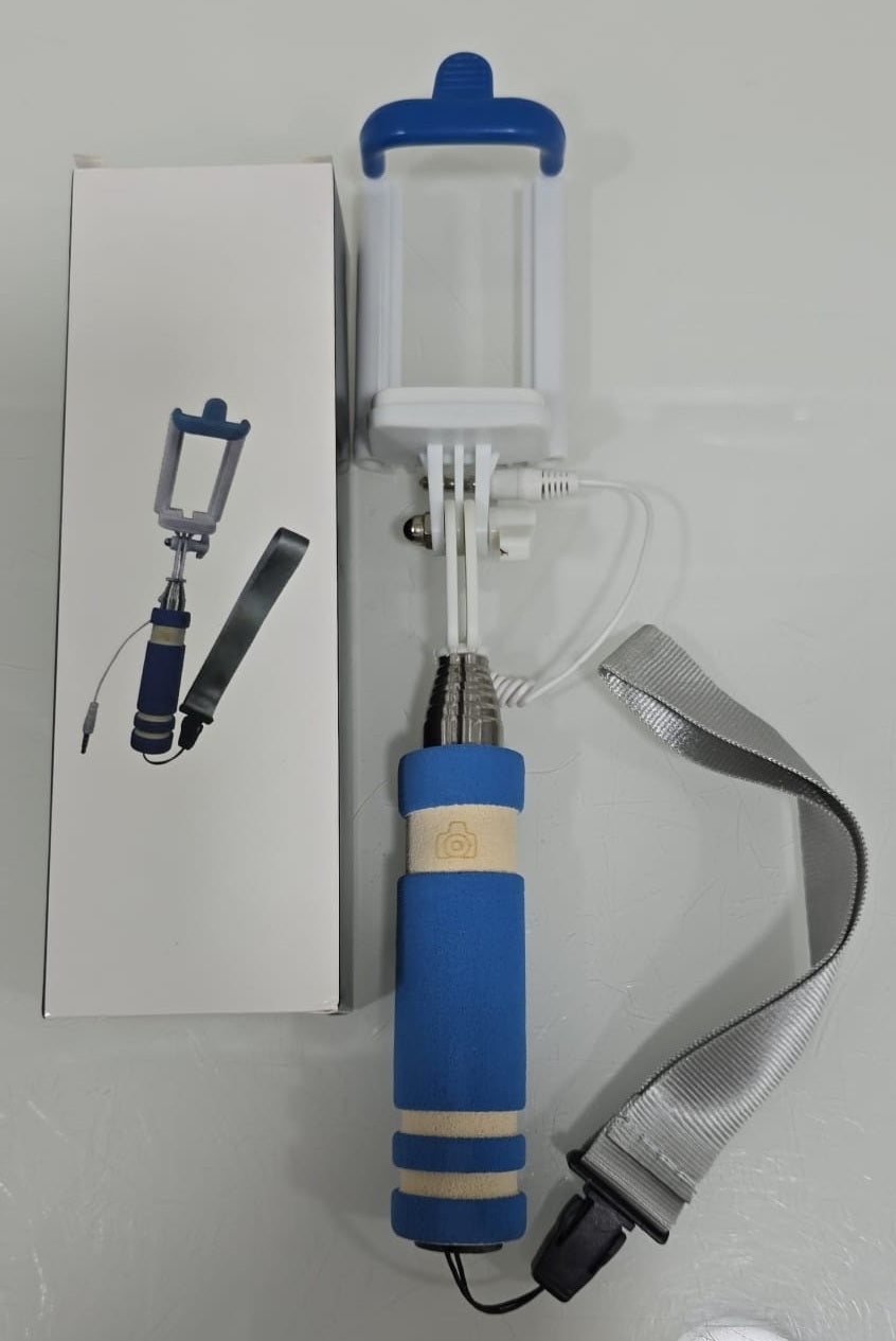 Selfie Stick Pocket – kompakt, leicht & stylisch (blau/weiß)