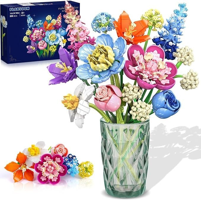 Blumenstrauß-Bauset, 888 Teile, botanische Sammlung, Baustein-Spielzeug, Blumen, Rosenpflanze, Heimdekoration