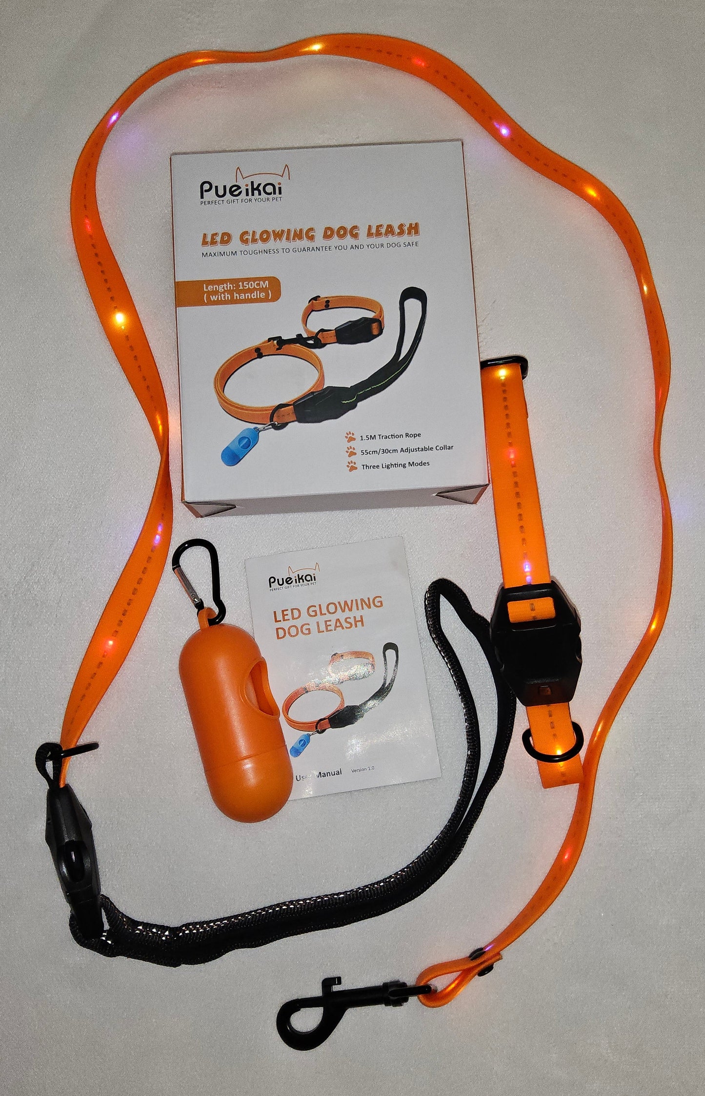 Haustier Leine mit Halsband beides LED leuchtend