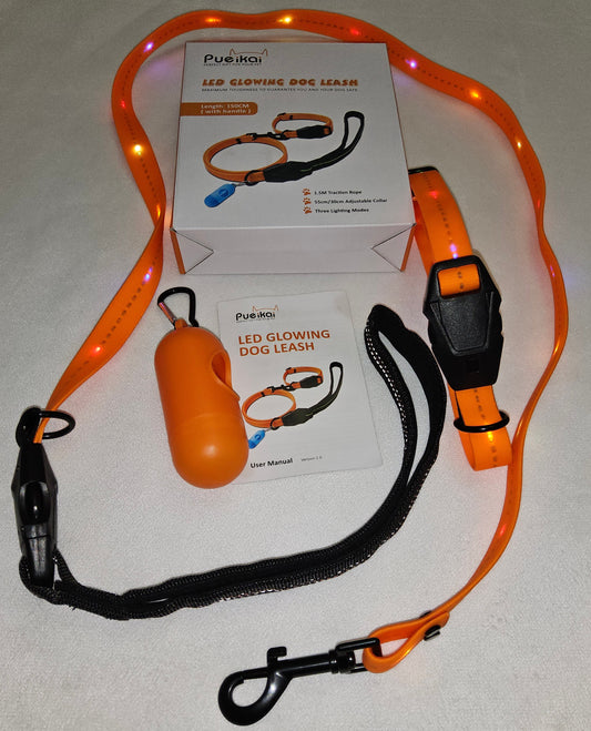 Haustier Leine mit Halsband beides LED leuchtend