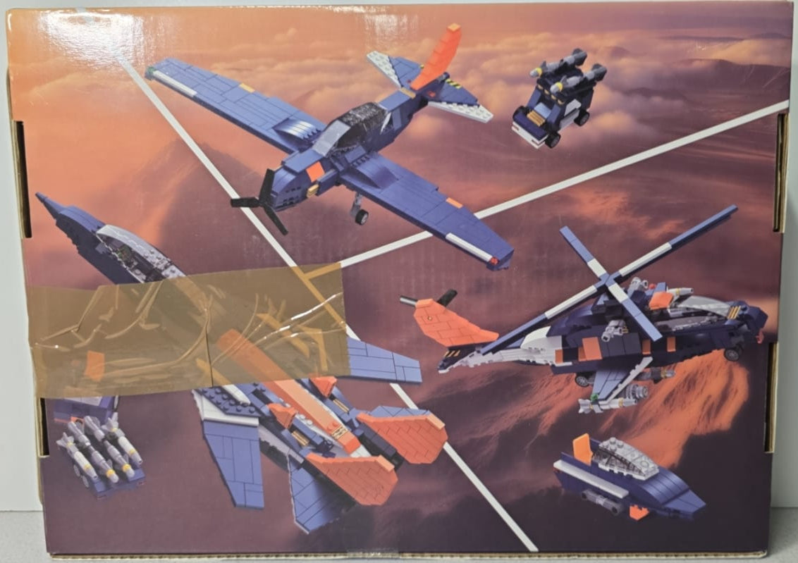 HOGOKIDS 3-in-1 Kampfjet Flugzeug Bauspielzeug, Militär-Propellerflugzeuge/Kampfhubschrauber