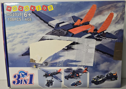 HOGOKIDS 3-in-1 Kampfjet Flugzeug Bauspielzeug, Militär-Propellerflugzeuge/Kampfhubschrauber
