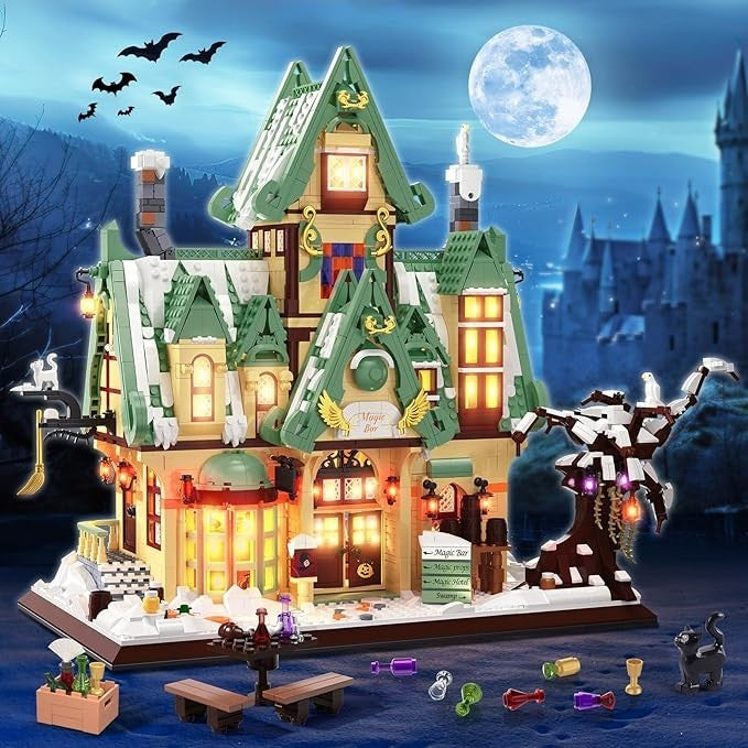 HOGOKIDS Magisches Bauspielzeug mit LED Licht - Magic Schloss Mini Bauklotz Haus Büro Dekor, Architektur Haus