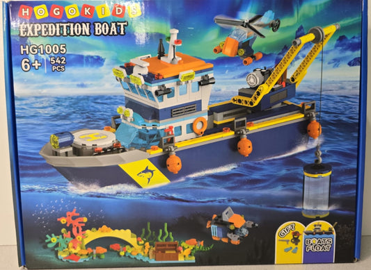 HOGOKIDS City Schwimmfähiges Boot Baukasten mit LED Licht - Spaß Arctic Explorer Schiffs Baustein Ozean Exploration mit Hubschrauber U-Boot
