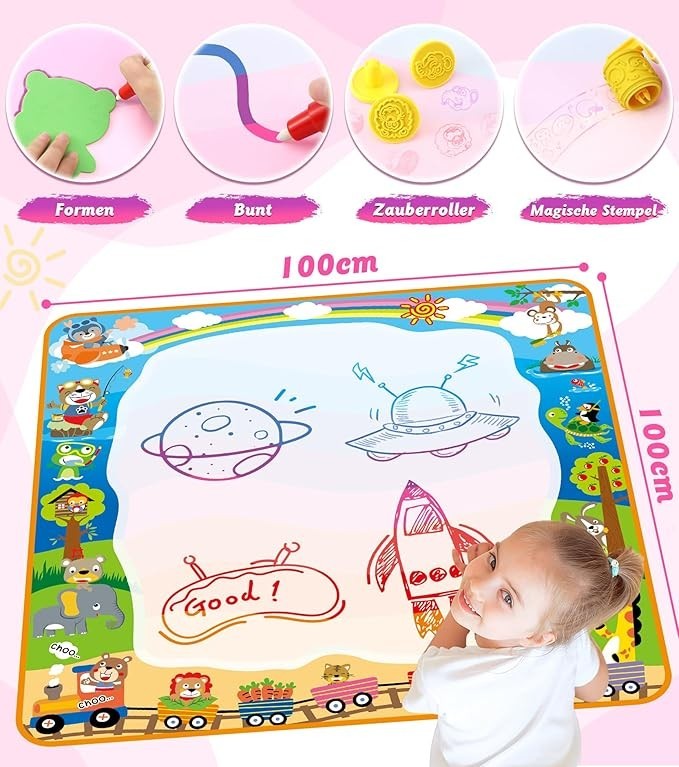 Spielzeug Kinderspielzeug ab 1 2 3 Jahre - 100×100cm Wasser Doodle Matte - Aqua Magic Doodle Matte - Große Wassermalmatte