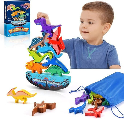 DejaNard Dinosaurier-Stapelspielzeug aus Holz, Montessori Spielzeug
