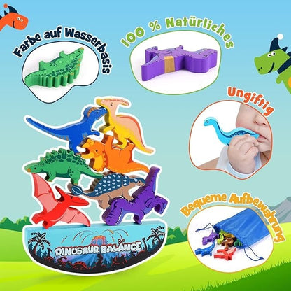 DejaNard Dinosaurier-Stapelspielzeug aus Holz, Montessori Spielzeug