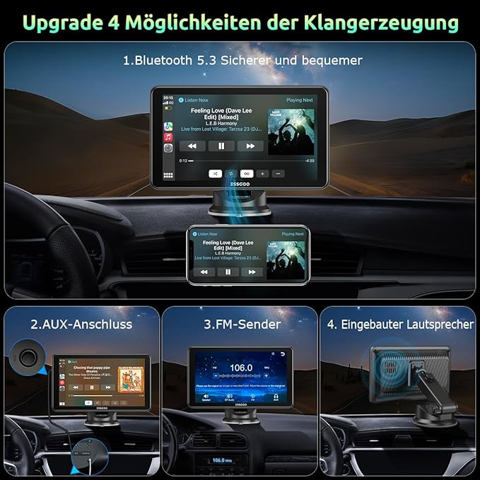 ESSGOO A-pple CarPlay & Android Auto,7 Zoll IPS Carplay Display,Unterstützt Siri & G-oogle Assistant, Online-Karten, einfache Installation, geeignet für Verschiedene Fahrzeugmodelle