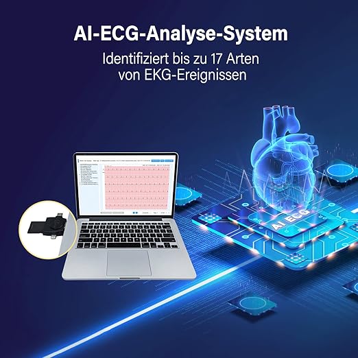 Wellue EKG Gerät 12 Kanal, 24h Holter EKG Monitor mit AI-ECG Analyse, Funktioniert mit PC und Mac, Tragbarer Mobiles 6 8 Kanal 24-Stunden Langzeit EKG Gerät für Zuhause