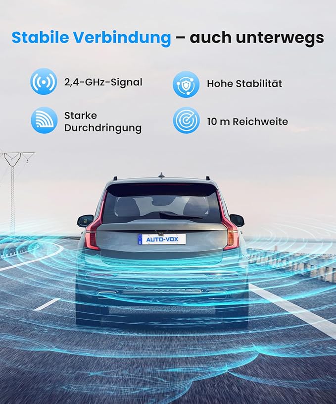 AUTO-VOX Rückfahrkamera Kabellos: 4.8 Zoll Bildschirm, HD 1080P Nachtsicht, IP69K Wasserdicht, Einfache Montage, Rückfahrkamera für Auto, LKW, Wohnmobil, Stabiles Signal, Kein Sichtverlust-AW11