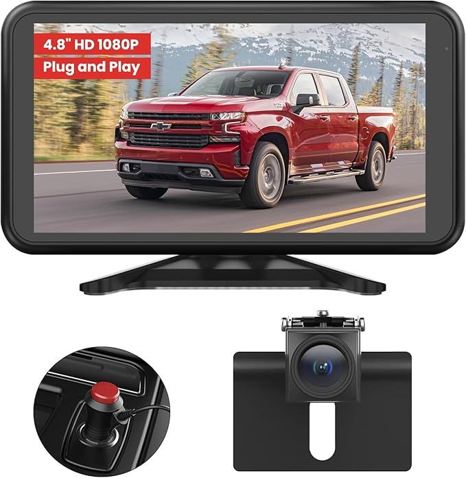 Auto-VOX Rückfahrkamera Auto: Plug & Play 4.8" 1080P Rückfahrkamera Nachrüsten Stabiles Signal, klares Nachtsicht Rückfahrkamera-System, IP69K Rückfahrkameras mit 3X Zoom für LKW SUV Wohnmobil