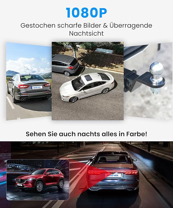 AUTO-VOX Rückfahrkamera Kabellos: 4.8 Zoll Bildschirm, HD 1080P Nachtsicht, IP69K Wasserdicht, Einfache Montage, Rückfahrkamera für Auto, LKW, Wohnmobil, Stabiles Signal, Kein Sichtverlust-AW11