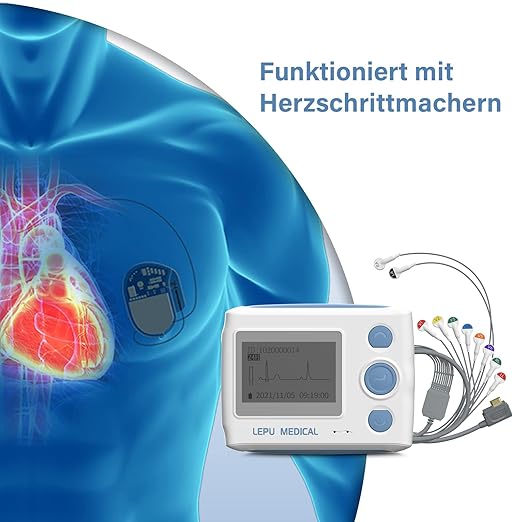 Wellue EKG Gerät 12 Kanal, 24h Holter EKG Monitor mit AI-ECG Analyse, Funktioniert mit PC und Mac, Tragbarer Mobiles 6 8 Kanal 24-Stunden Langzeit EKG Gerät für Zuhause