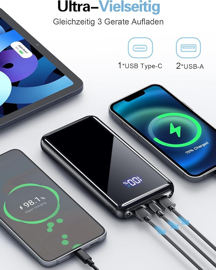 Power Bank,20000mAh Powerbank Quick Charge 22.5W USB-C PD3.0 & QC4.0