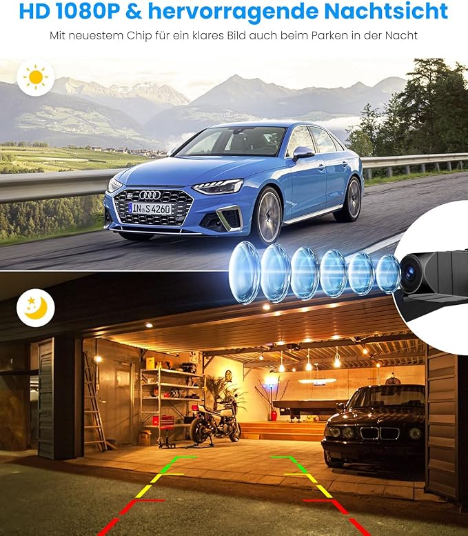 Auto-VOX Rückfahrkamera Auto: Plug & Play 4.8" 1080P Rückfahrkamera Nachrüsten Stabiles Signal, klares Nachtsicht Rückfahrkamera-System, IP69K Rückfahrkameras mit 3X Zoom für LKW SUV Wohnmobil