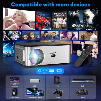 T03 T09 T07 CNY 120.00/piece HORLAT Projektor 4K 1080P Native 26000 Lumen 1200ANSI Android 9.0 Dual Band